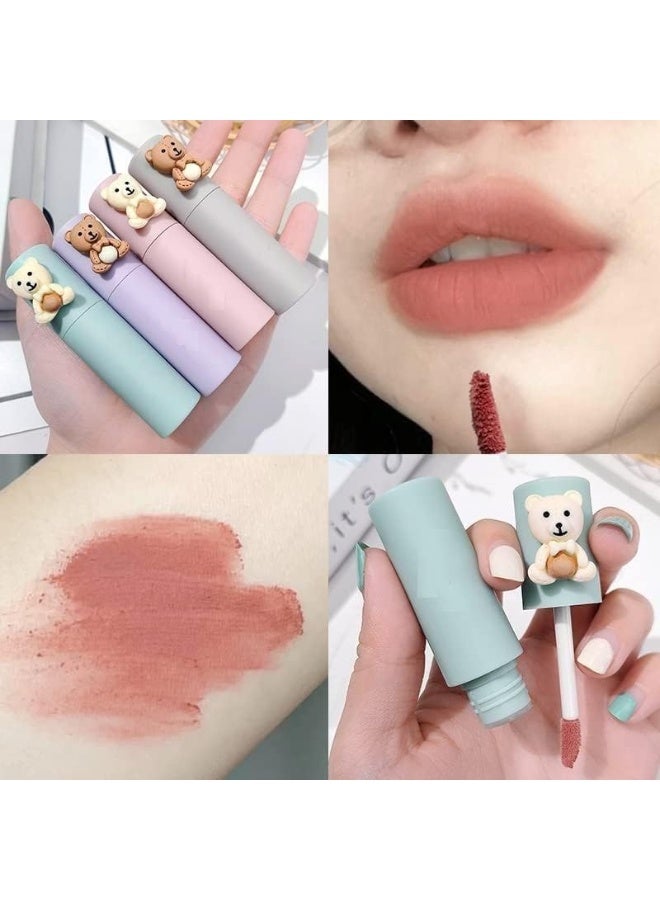 4 قطع من ملمع الشفاه المخملي غير اللامع، أحمر شفاه بقوام ضبابي وموحل، طويل الأمد غير ملتصق بالكوب ومقاوم للماء، يستخدم ثنائية للشفتين والخدود، مكياج يومي نسائي. - Image 4