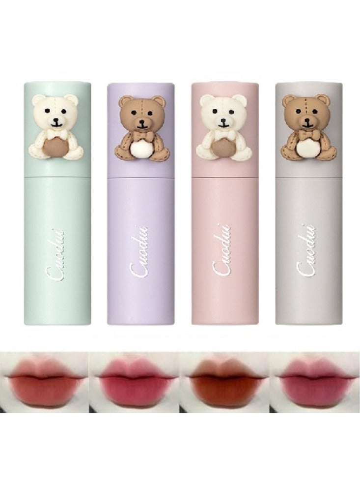 4 قطع من ملمع الشفاه المخملي غير اللامع، أحمر شفاه بقوام ضبابي وموحل، طويل الأمد غير ملتصق بالكوب ومقاوم للماء، يستخدم ثنائية للشفتين والخدود، مكياج يومي نسائي. - Image 1