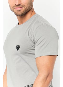 LAMBORGHINI Men Crew Neck Short Sleeves Brand Logo T-Shirt, Grey  - Image 2