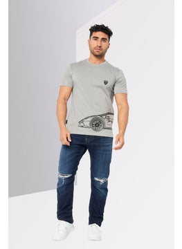 LAMBORGHINI Men Crew Neck Short Sleeves Brand Logo T-Shirt, Grey  - Image 4
