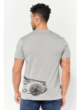 LAMBORGHINI Men Crew Neck Short Sleeves Brand Logo T-Shirt, Grey  - Image 3