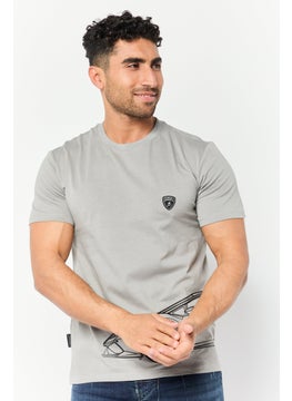 LAMBORGHINI Men Crew Neck Short Sleeves Brand Logo T-Shirt, Grey  - Image 1