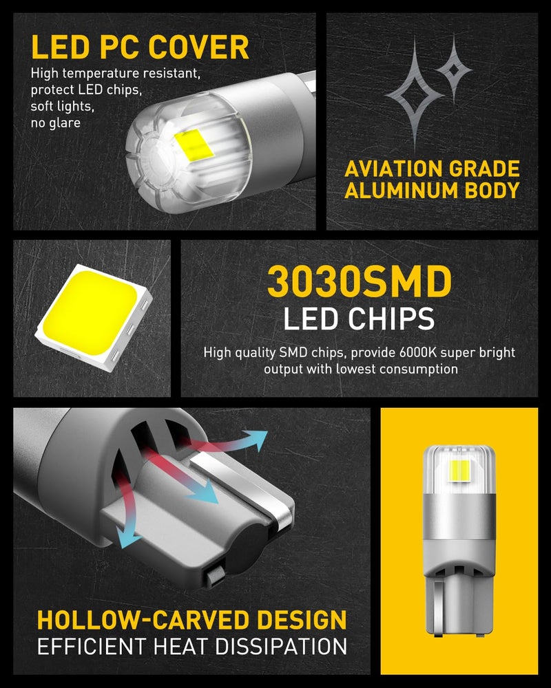 AUXITO 194 LED Bulbs White, Super Bright 1:1 Size, License Plate Light 168 2825 W5W T10 Error Free Car Bulbs for Dome Map Door Courtesy Side Marker Cornering Trunk Light (Pack of 2) - Image 3