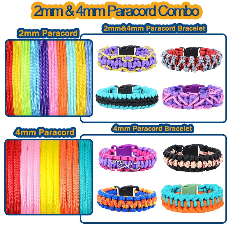 MONOBIN 36 Colors Paracord Kit - 4mm & 2mm Micro Paracord Rope Combo with Accessories for Making Bracelets, Lanyards, Dog Collars - Image 4