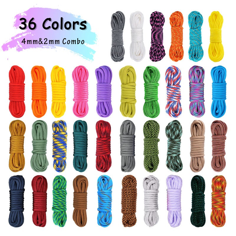 MONOBIN 36 Colors Paracord Kit - 4mm & 2mm Micro Paracord Rope Combo with Accessories for Making Bracelets, Lanyards, Dog Collars - Image 2