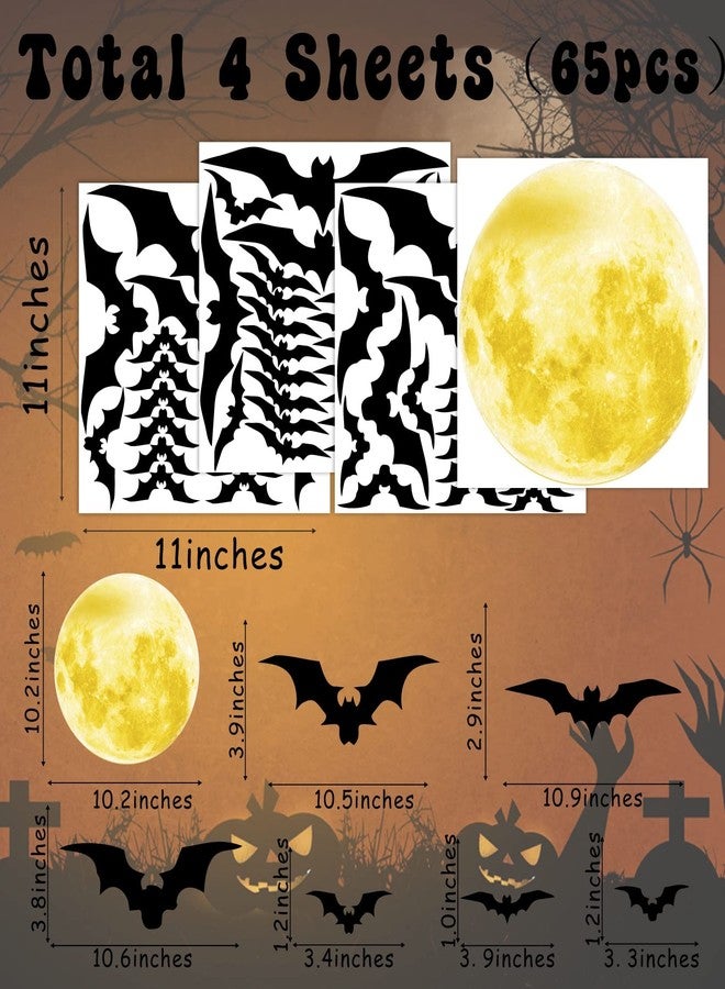 THEYGE Halloween Moon Wall Decal Halloween Bat Wall Stickers Vinyl Bat Wall Decals Removable Halloween Wall Sticker Halloween Bats Wall Decals Party Decorations - Image 5