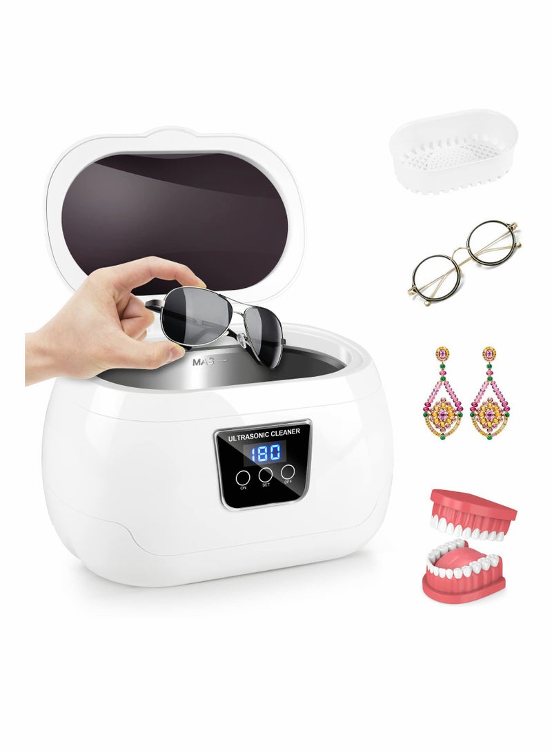 Ultrasonic Jewelry Cleaner Machine with Basket Stand - Portable Sonic Cleaner for Rings, Earrings, Necklaces, Glasses, Watches, Coins, and Dentures. Perfect for Deep Cleaning! - Image 1