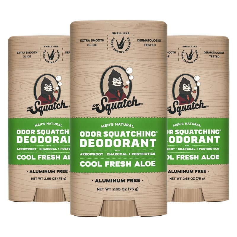 Dr. Squatch Natural Deodorant for Men - Odor-Squatching Aluminum Free - Cool Fresh Aloe (2.65 oz, 3-Pack) - Image 1