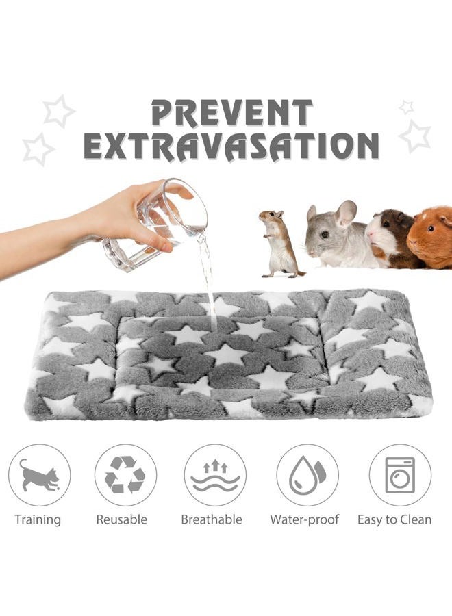 Haull 4 Pcs Waterproof Guinea Pig Bedding Winter Guinea Pig Plush Cage Liners Soft Dog Cat Bed Mat Reversible Cozy Animal Pee Pad Hamster Bed Mat Washable for Bunny (Black White Star,13 x 18.5 Inch) - Image 2