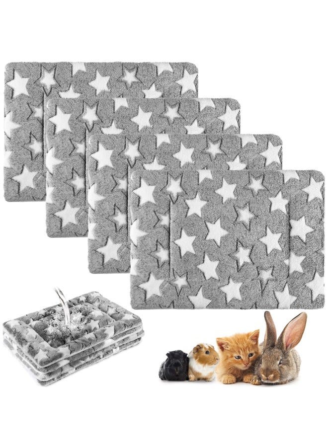Haull 4 Pcs Waterproof Guinea Pig Bedding Winter Guinea Pig Plush Cage Liners Soft Dog Cat Bed Mat Reversible Cozy Animal Pee Pad Hamster Bed Mat Washable for Bunny (Black White Star,13 x 18.5 Inch) - Image 1
