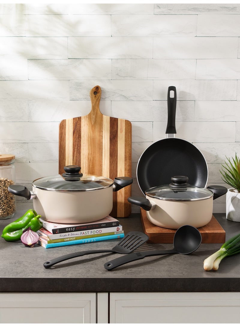 بينتولا بنتولا طقم أواني طبخ 7 قطع ألمنيوم غير لاصق مع أغطية زجاج، بيج - Image 2