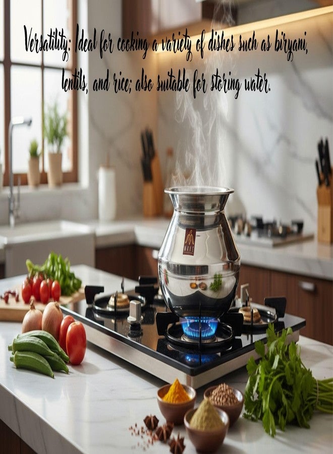 Kitchen Next (muke) Stainless Steel Handi with Lid degchi Pot Kitchen cookwere pots Multipurpose Use Steel Handi 3.5 Liter Pongal Handi - Image 2