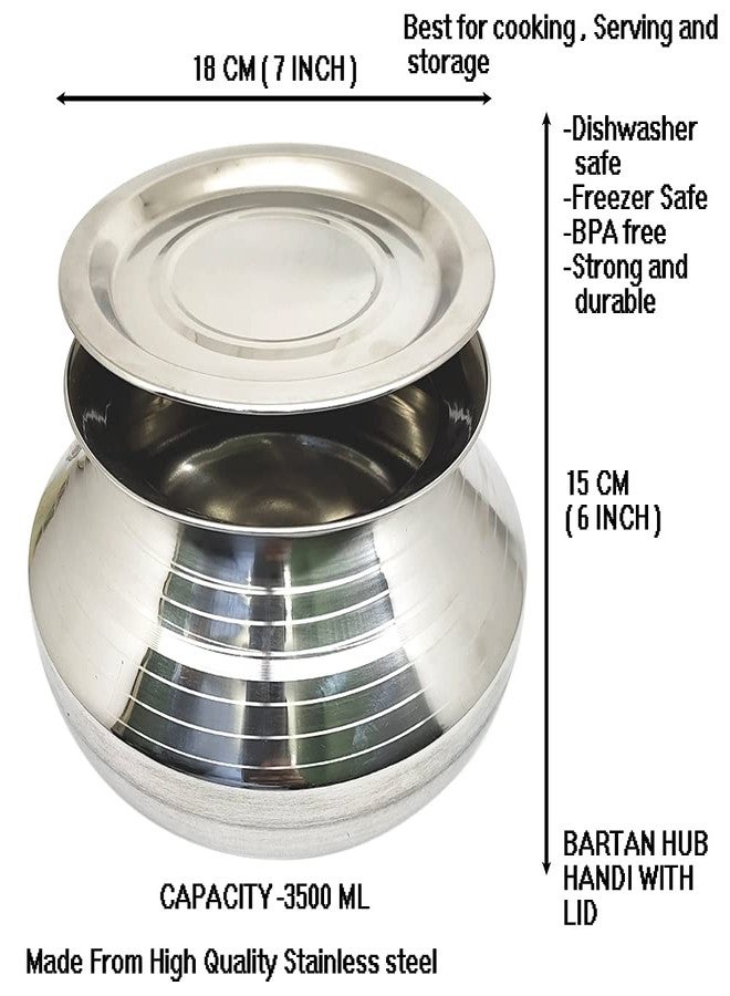 Kitchen Next (muke) Stainless Steel Handi with Lid degchi Pot Kitchen cookwere pots Multipurpose Use Steel Handi 3.5 Liter Pongal Handi - Image 4