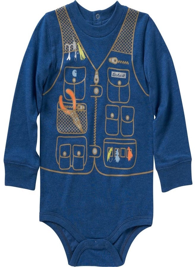 Carhartt Kid's CA6315 Long-Sleeve Fishing Vest Bodysuit - Boys - 6 Months - Limoges Heather