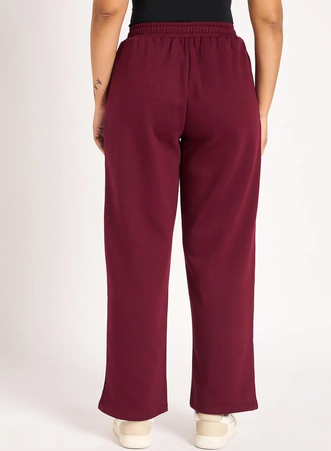 Femmella  Burgundy Straight Fit Fleece Trackpants for Women | Best Price UAE