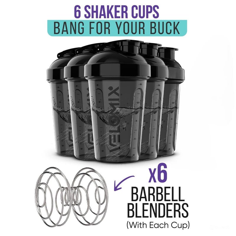 VELOMIX -6 PACK- Shaker Cups for Protein Shakes 20 oz - 6x Wire Whisk | Leak Proof Protein Shaker Bottle for Protein Shakes, Shaker Bottle Pack for Pre & Post Workout, Shaker Cup, Shaker Bottle Cups - Image 3