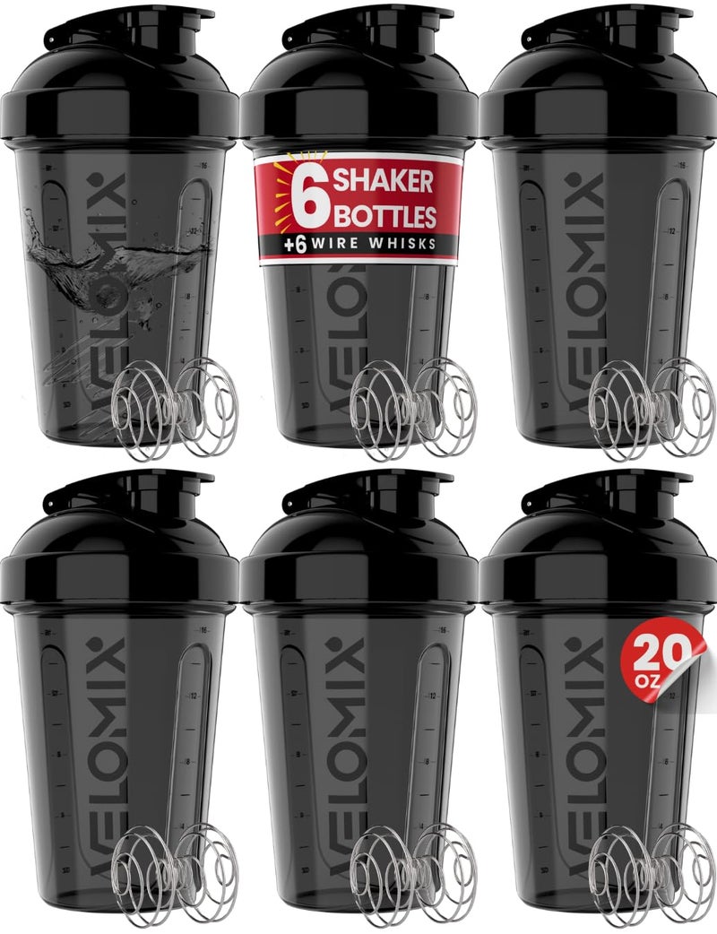 VELOMIX -6 PACK- Shaker Cups for Protein Shakes 20 oz - 6x Wire Whisk | Leak Proof Protein Shaker Bottle for Protein Shakes, Shaker Bottle Pack for Pre & Post Workout, Shaker Cup, Shaker Bottle Cups - Image 1