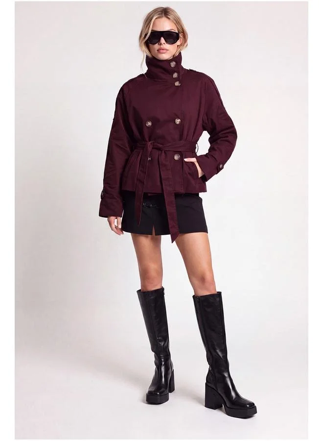 Lovely Istanbul Belted Short Trench Coat LAZ0013 MAROON.