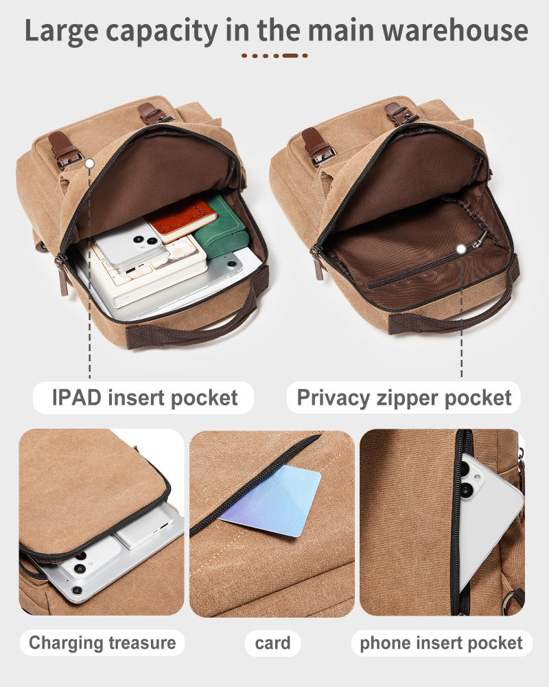 WEPLAN Messenger Bag for Men Small Sling Crossbody Backpack for Men Women Canvas Strap Backpack for Working Hiking Cycling Travel, Khaki - Image 4