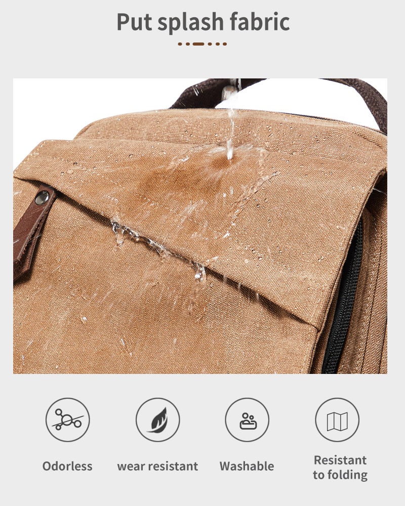 WEPLAN Messenger Bag for Men Small Sling Crossbody Backpack for Men Women Canvas Strap Backpack for Working Hiking Cycling Travel, Khaki - Image 5