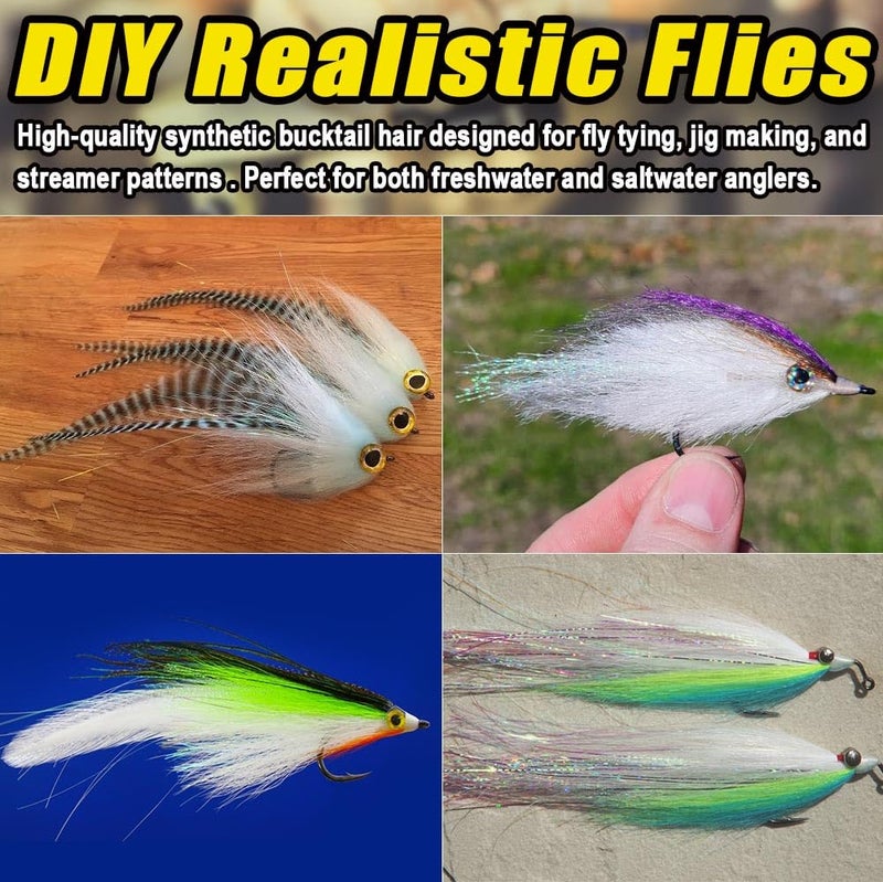 LURELINK Faux Bucktail Fly Tying Materials Kit â€“12 & 16 Colors Synthetic Bucktail Hair for Fly Fishing Jig & Streamer Lure Making Making (12-Color Set) - Image 2