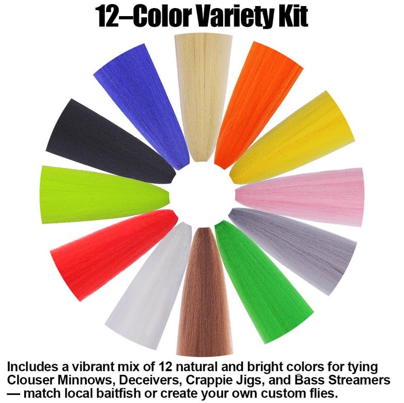 LURELINK Faux Bucktail Fly Tying Materials Kit â€“12 & 16 Colors Synthetic Bucktail Hair for Fly Fishing Jig & Streamer Lure Making Making (12-Color Set) - Image 4