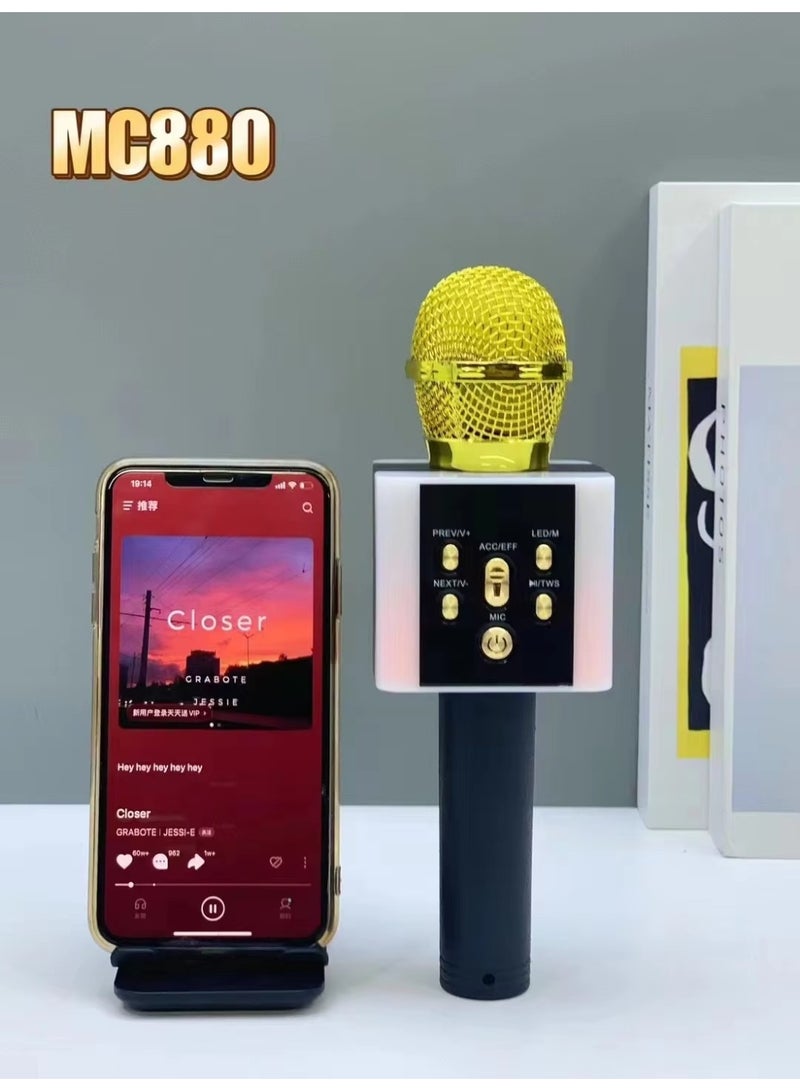 ACLIX MC880 BlueTooth Speaker Wireless Handheld Karaoke Microphone Machine with LED Lights for Kids Adults Home KTV (Random Colour) - Image 4