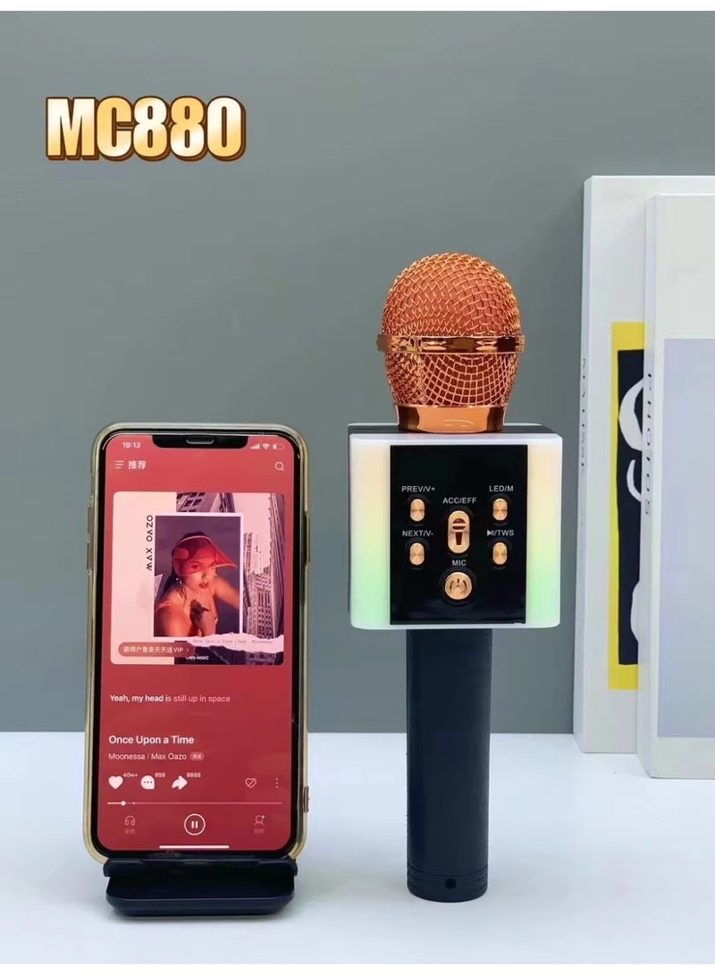 ACLIX MC880 BlueTooth Speaker Wireless Handheld Karaoke Microphone Machine with LED Lights for Kids Adults Home KTV (Random Colour) - Image 1