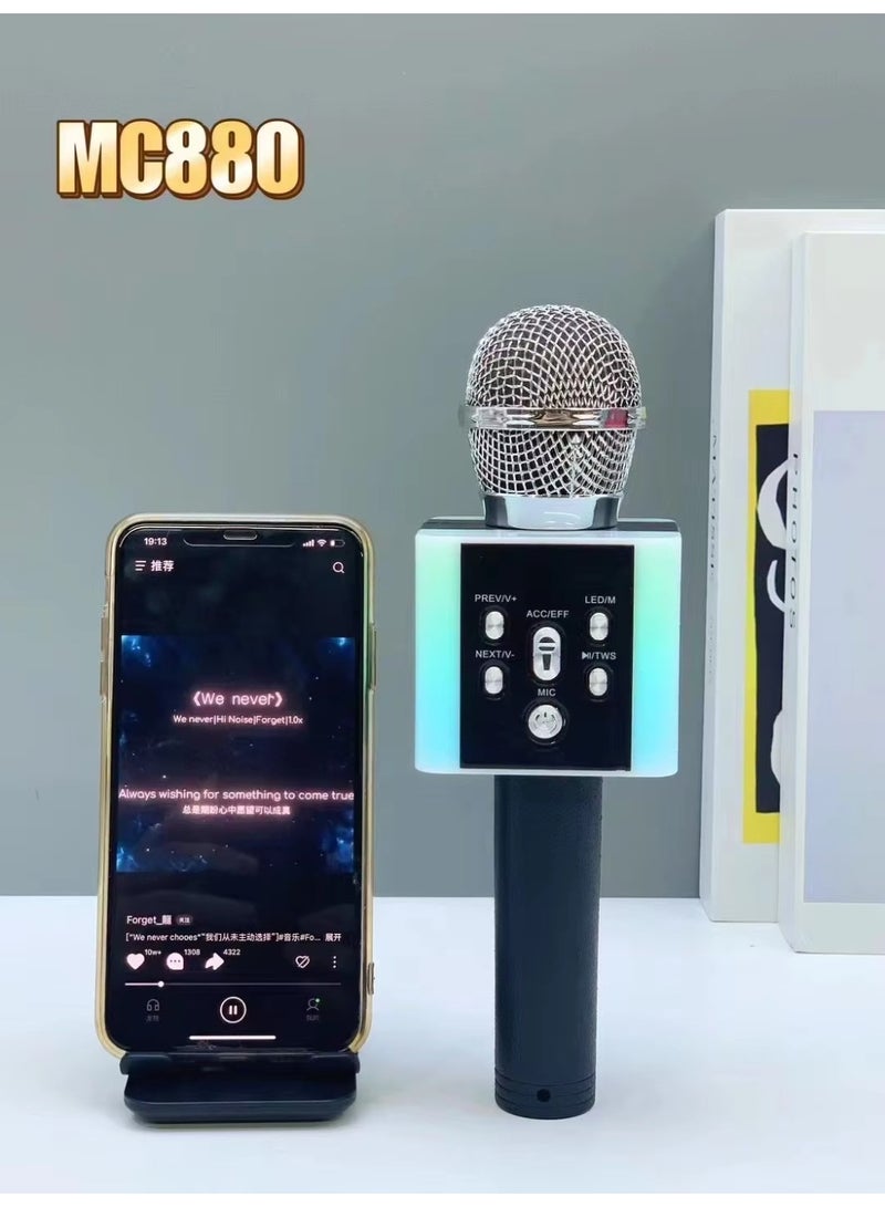 ACLIX MC880 BlueTooth Speaker Wireless Handheld Karaoke Microphone Machine with LED Lights for Kids Adults Home KTV (Random Colour) - Image 2