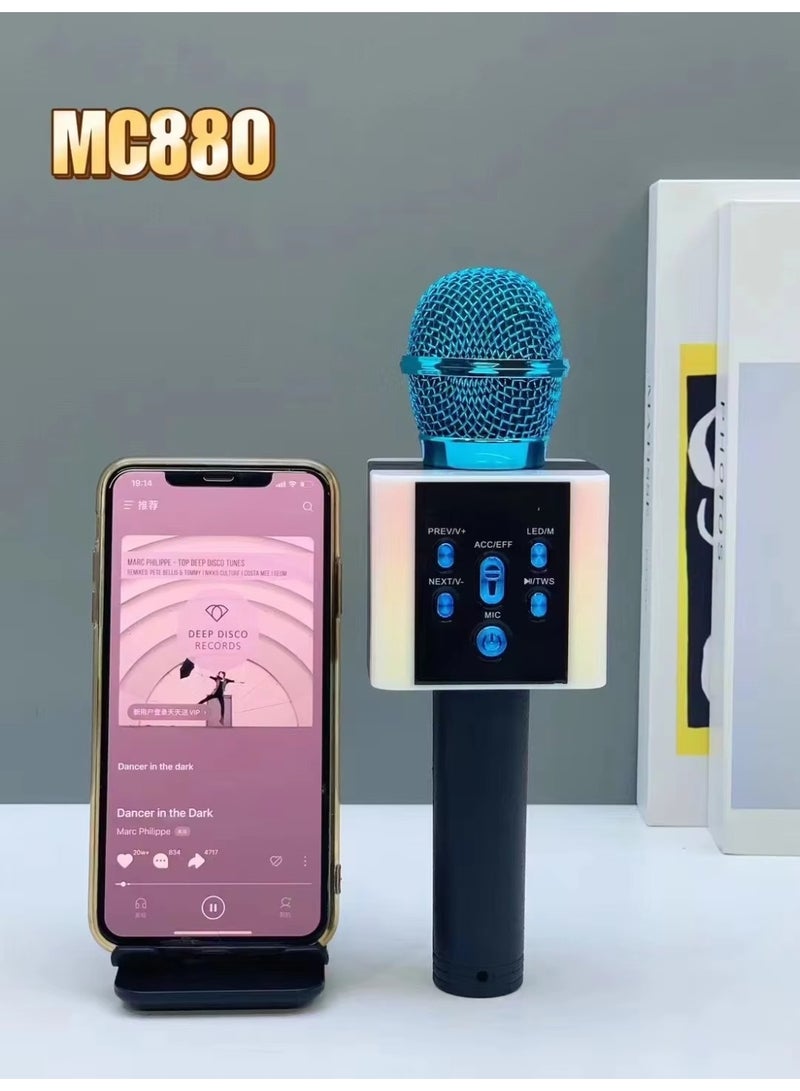 ACLIX MC880 BlueTooth Speaker Wireless Handheld Karaoke Microphone Machine with LED Lights for Kids Adults Home KTV (Random Colour) - Image 3