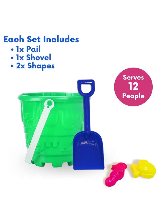 4E's Novelty 12 Sets Beach Toys Includes 12 Sand Buckets 12 Shovels 24 Sand Molds For Kids Small 5.75 Beach Buckets Bulk For Summer Party Favors End Of Year Student Gifts - Image 4