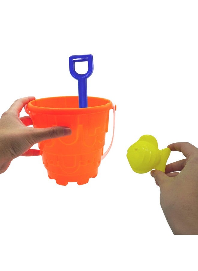 4E's Novelty 12 Sets Beach Toys Includes 12 Sand Buckets 12 Shovels 24 Sand Molds For Kids Small 5.75 Beach Buckets Bulk For Summer Party Favors End Of Year Student Gifts - Image 5