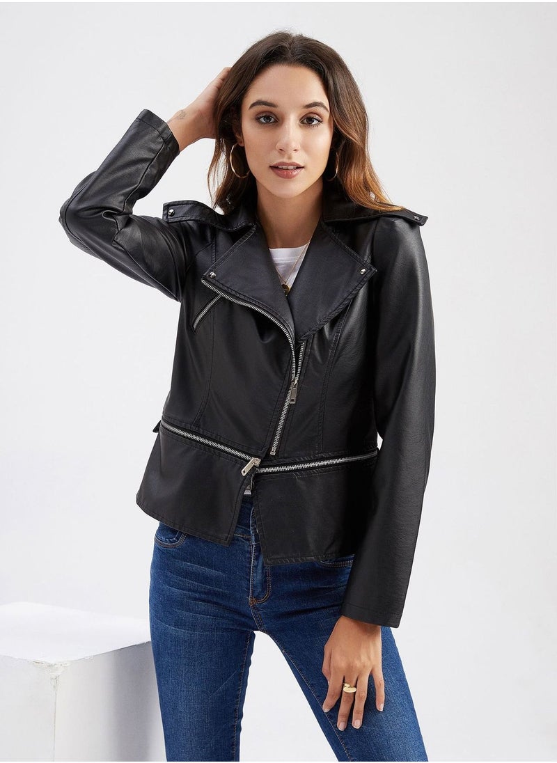 Women's New Leather Jacket With Detachable Hem For Casual Wear Black - pzsku/Z03790934171055128A5EZ/45/_/1691910633/d5187d98-a526-40f5-aec5-8d8692f395b8