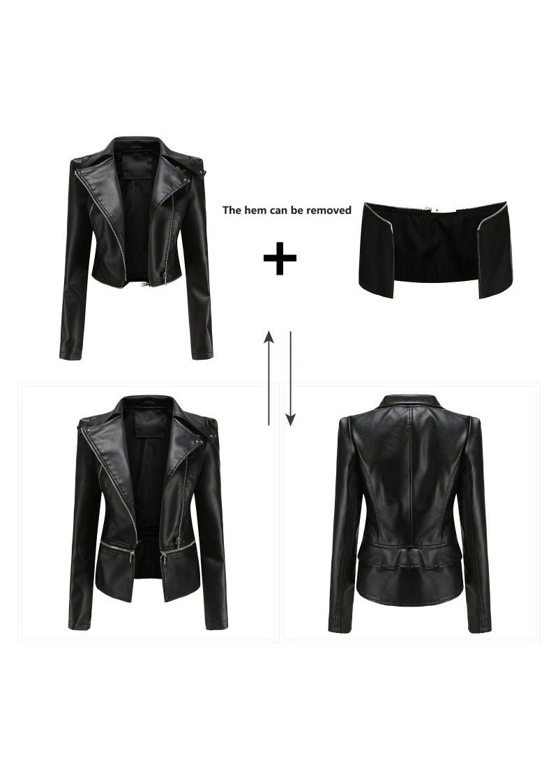 Women's New Leather Jacket With Detachable Hem For Casual Wear Black - pzsku/Z03790934171055128A5EZ/45/_/1691910634/e0c89ee3-6bc3-4e9e-ae50-4c021250570d