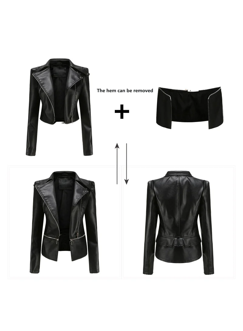إسكدنيا Women's New Leather Jacket With Detachable Hem For Casual Wear Black