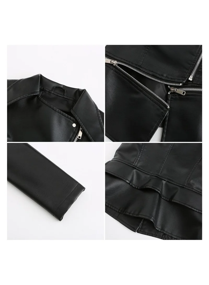 إسكدنيا Women's New Leather Jacket With Detachable Hem For Casual Wear Black