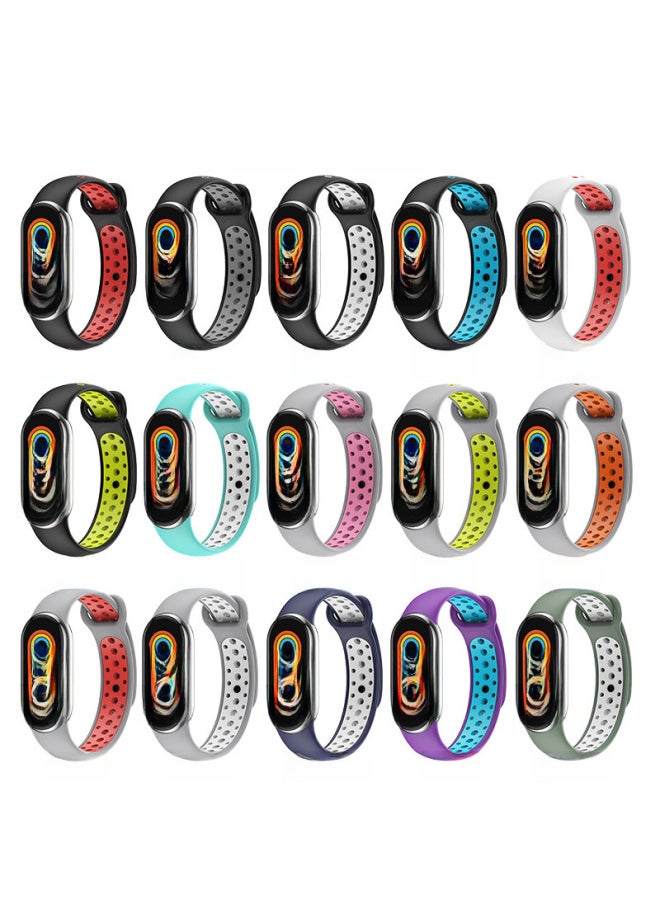 Generic - Suitable For Mi Band 9 Strap Mi Band Nike Double Color Hole Strap Mi Band 8 Split Wristband-Color:Light Green White-Specifications:M 8/9 - Image 1