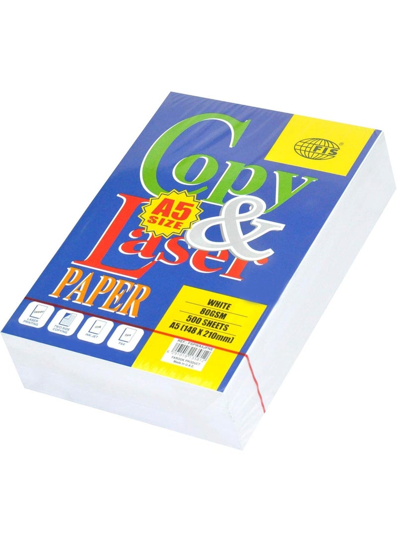 Copy & Laser Photocopy Paper, 500 Sheets, White, 80 gsm, A5 (148 x 210 mm) Size - FSPWA5JFNE - Image 2