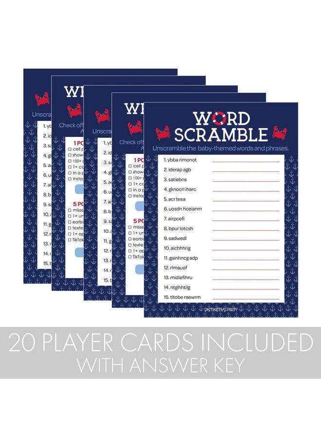 DISTINCTIVS Ahoy It'S A Boy Nautical Baby Shower What'S On Your Phone And Word Scramble (2 Game Bundle) 20 Dual Sided Cards - Image 5