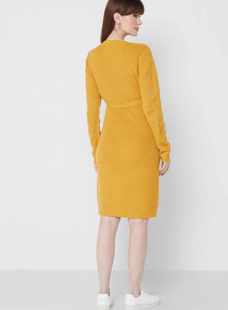 Mamalicious V-Neck Ribbed Belted Dress