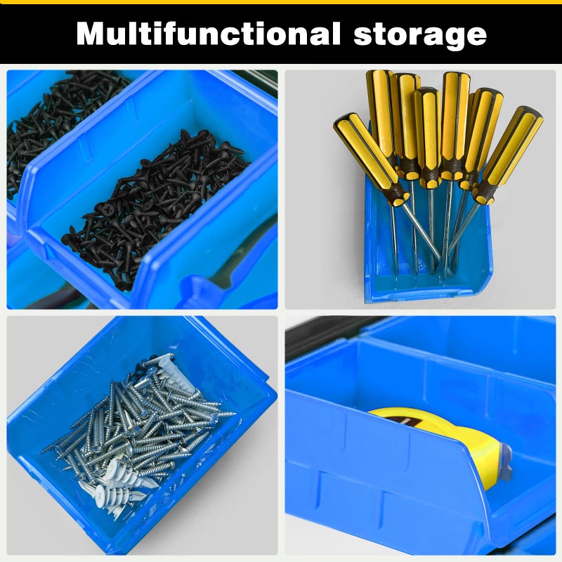 Ultrawall Wall Mounted Storage Bins, Plastic Hanging Storage Organizer Bins, Garage Tool Storage System for Screws, Nuts, Bolts, Nails, and Small Hardware Parts, 12x bins & 3 x rails, Blue - Image 3