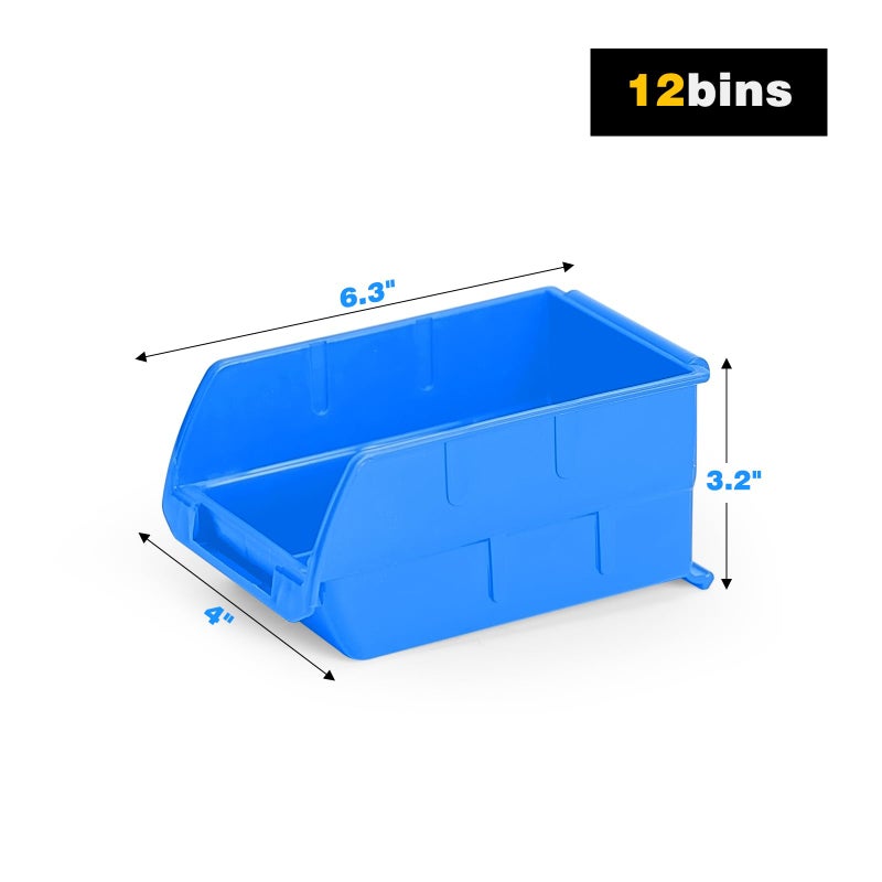 Ultrawall Wall Mounted Storage Bins, Plastic Hanging Storage Organizer Bins, Garage Tool Storage System for Screws, Nuts, Bolts, Nails, and Small Hardware Parts, 12x bins & 3 x rails, Blue - Image 4