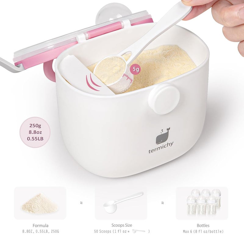 Termichy Baby Formula Dispenser, Portable Milk Powder Dispenser Container with Carry Handle and Scoop for Travel Outdoor Activities with Baby Infant, 8.8OZ, 0.55LB, 250g,500ml (Baby Pink) - Image 2