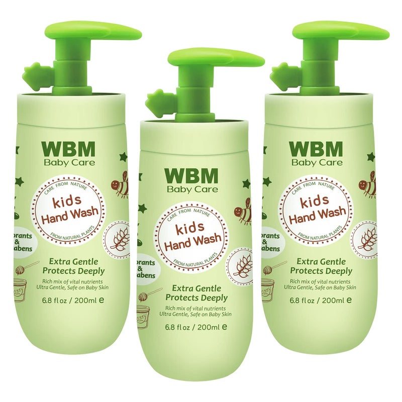 WBM Care Baby Natural Liquid Hand Soap 6.8 oz (Pack of 3) | Gentle Hand Wash with Honey, Wheatgerm & Organic Olive Oil | Moisturizing, Non-Toxic, Safe for Sensitive Skin - Image 1