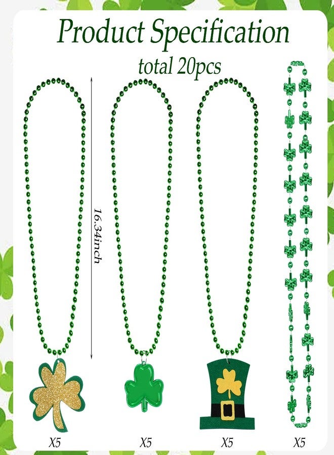 Ishua 20 Pcs St. Patrick's Day Necklaces Bulk Accessories - Shamrock Necklaces Green Bead Party Favors for Men Women Irish Holiday Decor St Patricks Day Accessories Supplies - Image 2