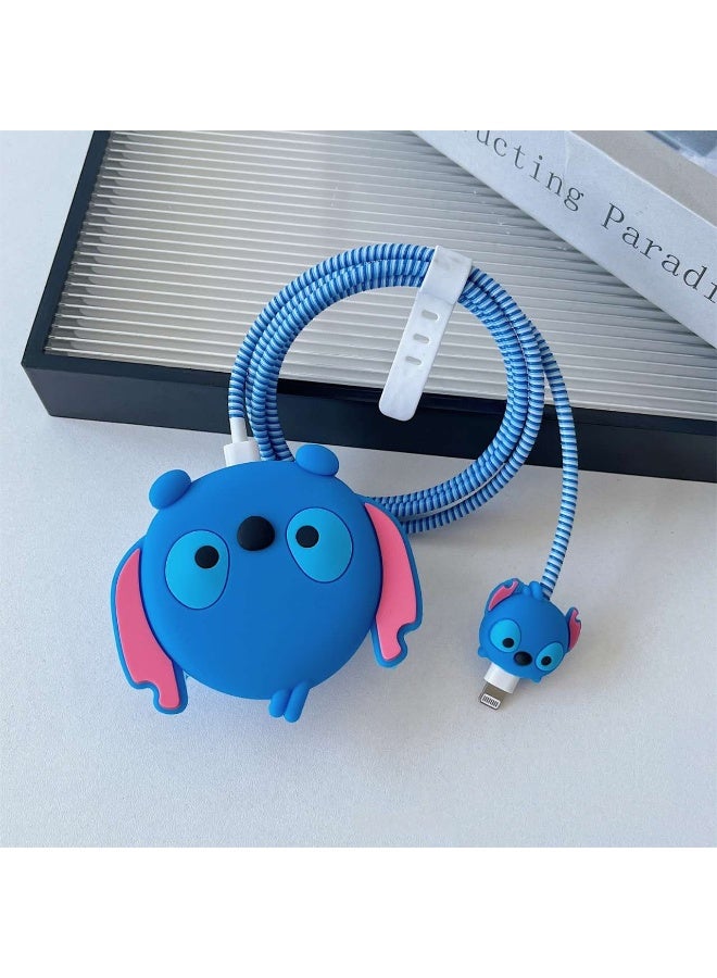 3D cute cartoon ultra-thin protective case compatible with iPhone charger protective case 18/20W fast charging cable protective case data cable protective case-Blue Stitch - Image 1