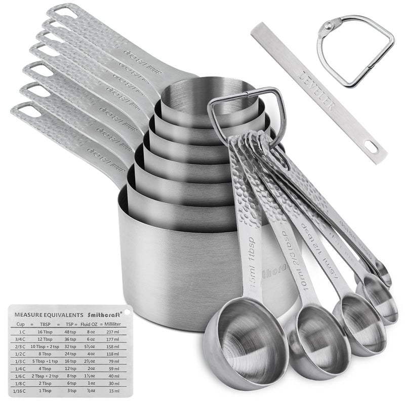 Smithcraft Measuring Cups and Spoons Set 188 Stainless Steel Measuring Cups and Spoons Set of 16pcs Metal Measuring Cup and Measuring Spoon Set With Leveler and Equivalents Dry 23  34 Cup Measuring Cup Set