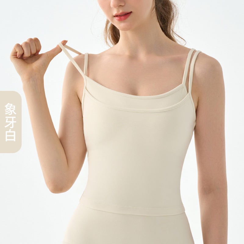 Pure Want Fake Two-Piece Sling Yoga Vest Women'S Belt Chest Pad Double Shoulder Strap Spice Girls Beautiful Back Fitness Inner Top - Image 1