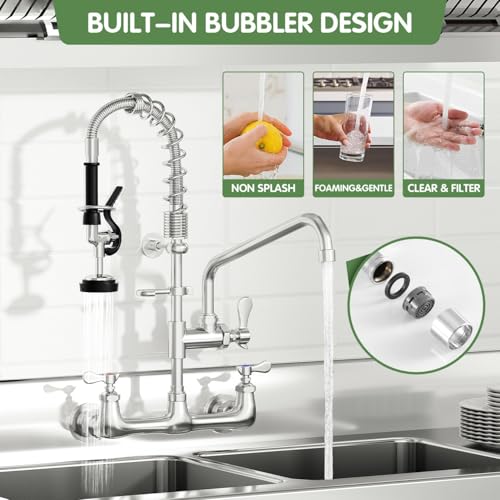 tolsuny Commercial Sink Faucet,TOLSUNY Commercial Kitchen Faucet Wall Mount with Pre Rinse Sprayer,Wall Mounted Kitchen Sink Faucet for Industrial and Restaurant Sinks. (Classic, 25) - Image 5