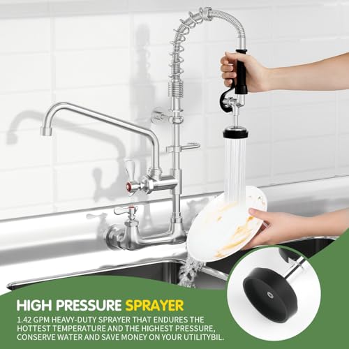 tolsuny Commercial Sink Faucet,TOLSUNY Commercial Kitchen Faucet Wall Mount with Pre Rinse Sprayer,Wall Mounted Kitchen Sink Faucet for Industrial and Restaurant Sinks. (Classic, 25) - Image 2